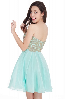 A-Line Strapless  Chiffon Short Prom Dresses with Beadings_9