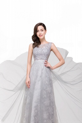 Illusion A-Line Sleeveless  Floor-Length Tulle Prom Dresses with Embroidered Flowers_6
