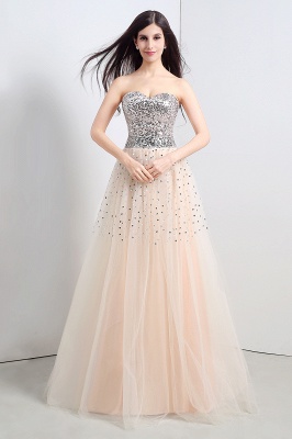 A-line Strapless Tulle Party Dress With  Sequined_4