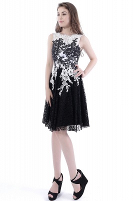 Lace Sheath Sleeveless Black Short prom Dresses_5