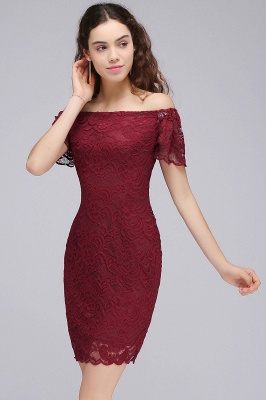 Sheath Off-the-Shoulder Short Lace Burgundy Homecoming Dresses_6