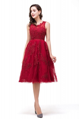 Lace A-Line Knee-Length Red  Tull Prom Dresses with sequins_7