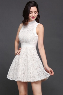 Cute High neck Knee-length Princess White Homecoming Dress_2