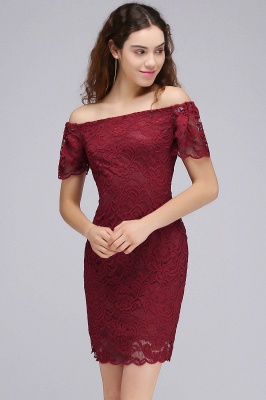 Sheath Off-the-Shoulder Short Lace Burgundy Homecoming Dresses_4