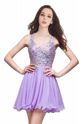 A-line Sweetheart Short Sleeveless Chiffon Prom Dresses with Crystal Beads_2