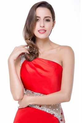 Mermaid One-shoulder Short Prom Dresses with Crystal Beadings_13