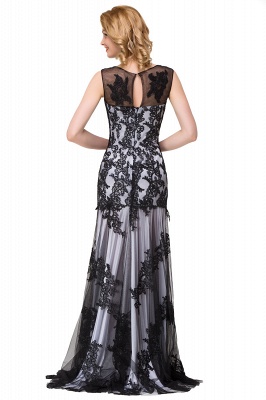 Applique Scoop Neck Mermaid Black lace  Evening Prom dresses_14
