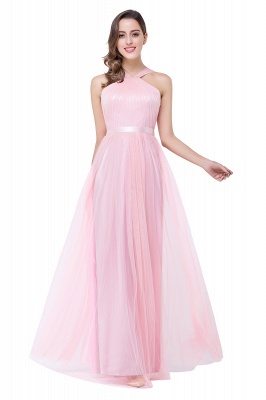 Sheath Floor-length Pink Tulle Bridesmaid Dresses with Ribbon Sash_8