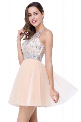A-line Crew Sleeveless Tulle Short Prom Dresses with Beadings_10
