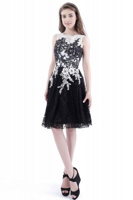 Lace Sheath Sleeveless Black Short prom Dresses_1