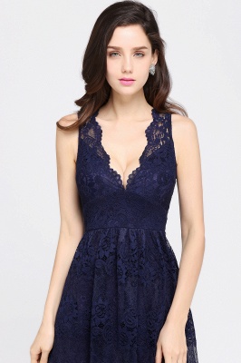 Sheath V-neck Floor-length Lace Navy Blue Prom Dress_15