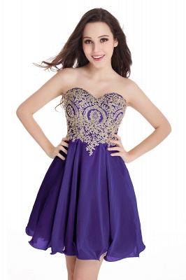 A-Line Strapless  Chiffon Short Prom Dresses with Beadings_3