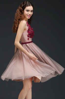 Tulle V-neck Knee-length Princess Homecoming Dress with a Self-tie Belt_6