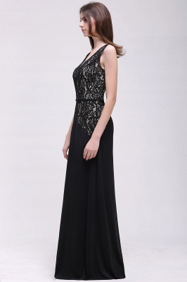 V-Neck Long Black A-line Lace Prom Dresses_4
