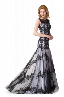 Applique Scoop Neck Mermaid Black lace  Evening Prom dresses_11