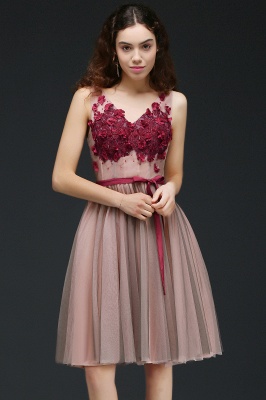 Tulle V-neck Knee-length Princess Homecoming Dress with a Self-tie Belt_5