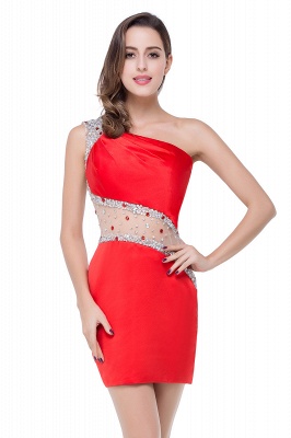 Mermaid One-shoulder Short Prom Dresses with Crystal Beadings_6