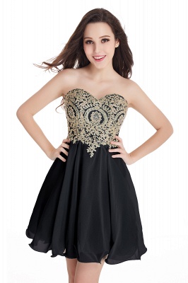 A-Line Strapless  Chiffon Short Prom Dresses with Beadings_7