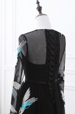 Black Round neck Sheath Long Sleeves Embroidery Prom Dress_8