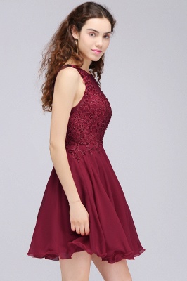 A-line Jewel Short Chiffon Burgundy Homecoming Dresses with Lace Appliques_11