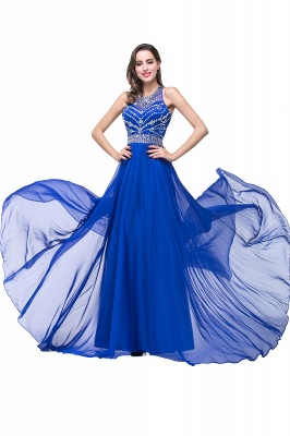 A-line Crew Floor-length Sleeveless Tulle Prom Dresses with Crystal Beads_7