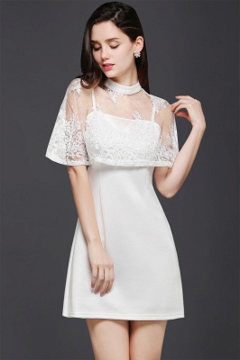 Column High-neck Knee-length White Prom Dress_4