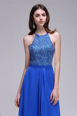 A-line Halter Neck Chiffon Royal Blue Prom Dresses with Sequins_4