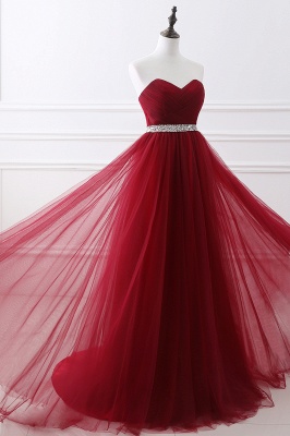Burgundy Tulle A-line Sweetheart Prom Dress_11
