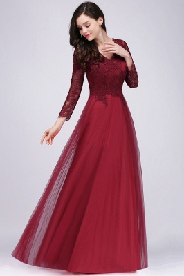 A-line V-neck Long Sleeves Lace Tulle Backless Prom Dresses_9