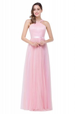Sheath Floor-length Pink Tulle Bridesmaid Dresses with Ribbon Sash_2