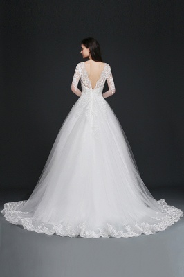 V-Neck Ball Gown Lace Tulle Wedding Dresses_2