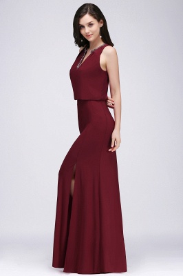 A-line V-neck Floor-length Sleeveless Burgundy Prom Dresses with Crystal_4