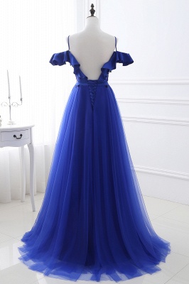 Blue Floor-length Off-the-shoulder Ball Gown Tulle Prom Dress_3