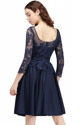 A-line Sheer Neck Short Dark Navy Homecoming Dresses with Lace Appliques_3