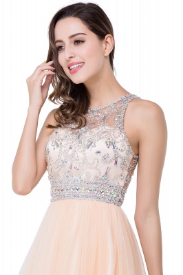 A-line Crew Sleeveless Tulle Short Prom Dresses with Beadings_8
