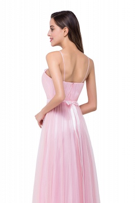 A-line Sweetheart Floor-length Pink Tulle Ruffles Bridesmaid Dresses_6