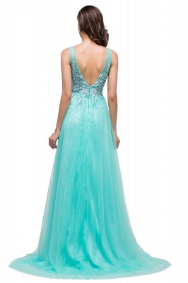 A-line Court Train Tulle Evening Dress with Appliques_9