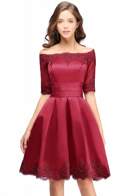 A-line Off-shoulder Half Sleeves Short Lace Appliques Prom Dresses_3