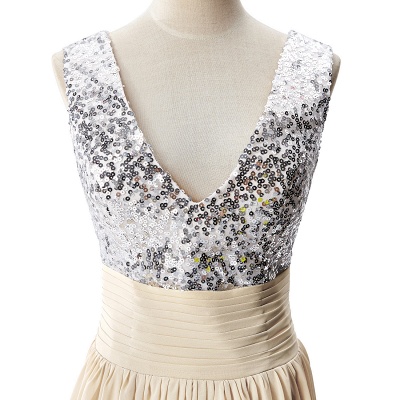 A-line V-neck Sequined Chiffon Party Dress_8