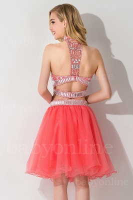 Two-piece Halter Sleeveless Short Tulle Prom Dresses with Crystal Beads_6