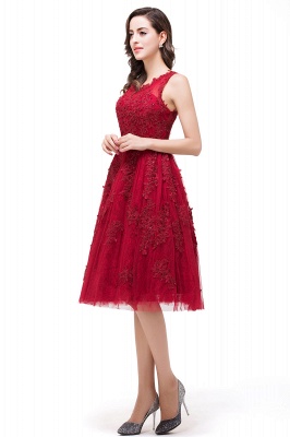 Lace A-Line Knee-Length Red  Tull Prom Dresses with sequins_5