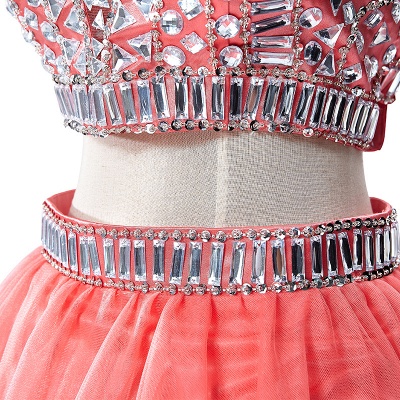 Two-piece Halter Sleeveless Short Tulle Prom Dresses with Crystal Beads_13