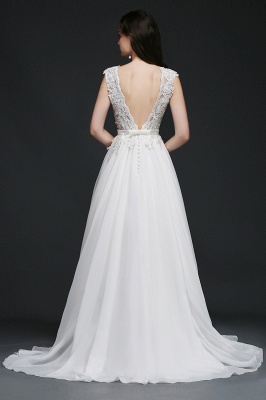 Modest A-line Scoop Lace Appliques Wedding Dress_3