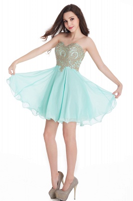 A-Line Strapless  Chiffon Short Prom Dresses with Beadings_12