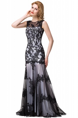 Applique Scoop Neck Mermaid Black lace  Evening Prom dresses_10