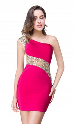 Mermaid One-shoulder Short Prom Dresses with Crystal Beadings_3