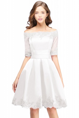 A-line Off-shoulder Half Sleeves Short Lace Appliques Prom Dresses_1