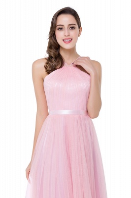 Sheath Floor-length Pink Tulle Bridesmaid Dresses with Ribbon Sash_9