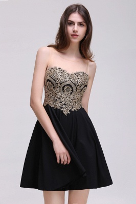 Black A-line Short Chiffon  Homecoming Dresses with Appliques_6