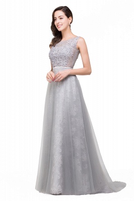 Illusion A-Line Sleeveless  Floor-Length Tulle Prom Dresses with Embroidered Flowers_5